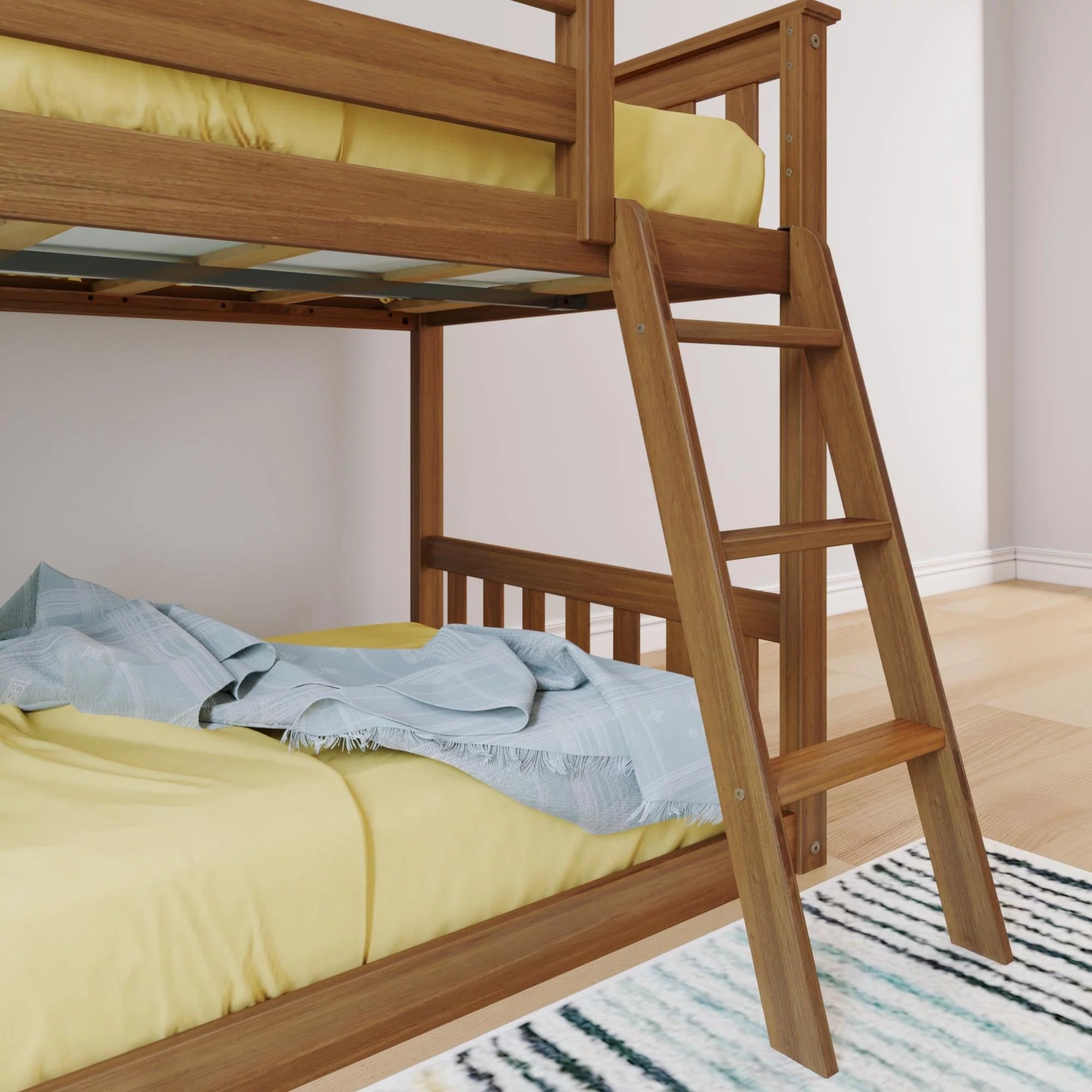 Twin over Twin Bunk Bed for Kids Solid Wood Low with Ladder Pecan k7
