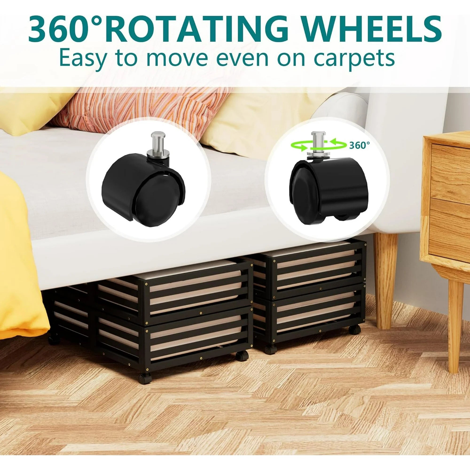 Bamboo Under Bed Storage Containers with Wheels and Dust Bag 2 Pack k7