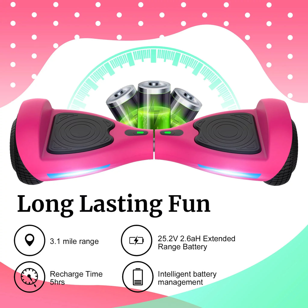 Hoverboard for Kids Adults 200W LED Wheels 6.2mph Pink k7