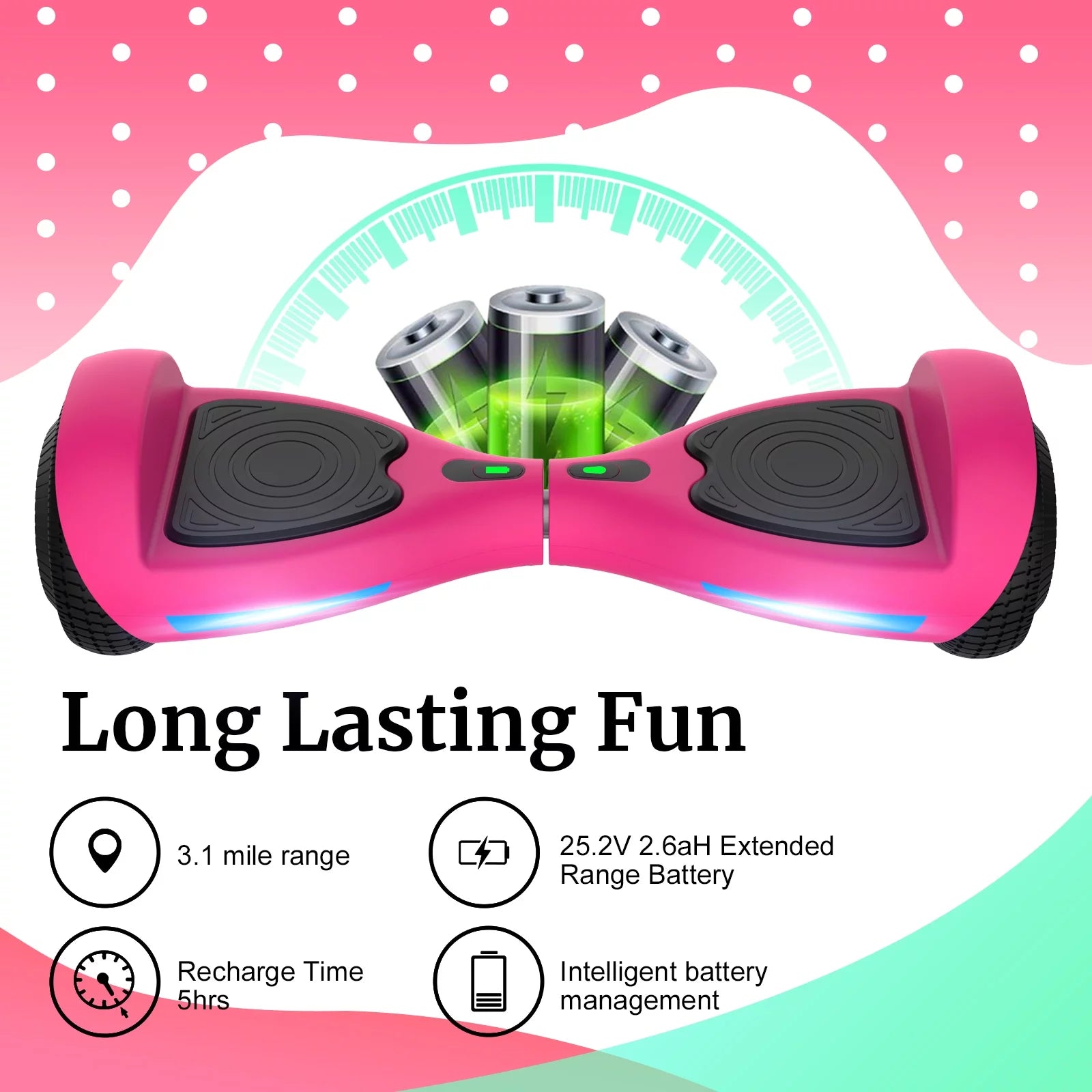 Hoverboard for Kids Adults 200W LED Wheels 6.2mph Pink k7