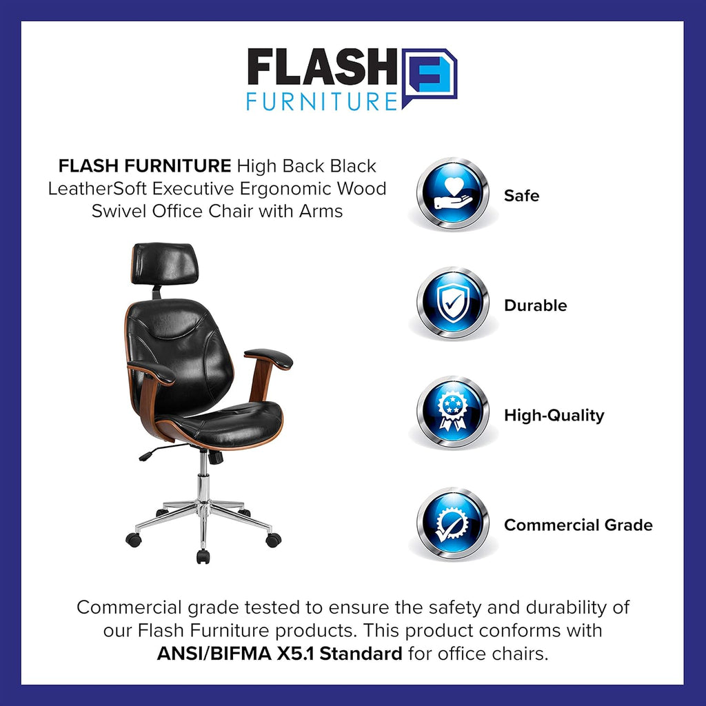 Office Chair Ergonomic Swivel Black LeatherSoft A7k