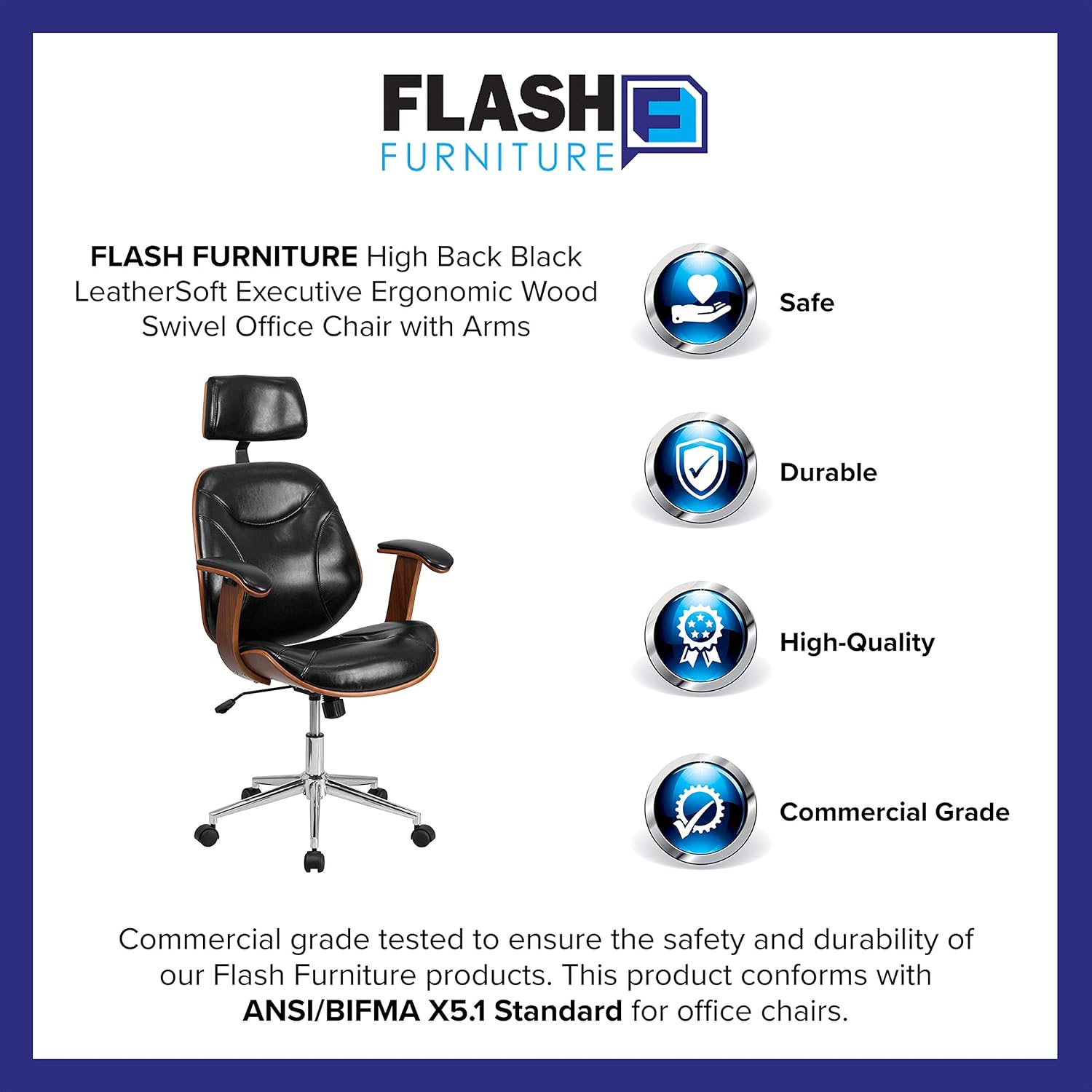 Office Chair Ergonomic Swivel Black LeatherSoft A7k