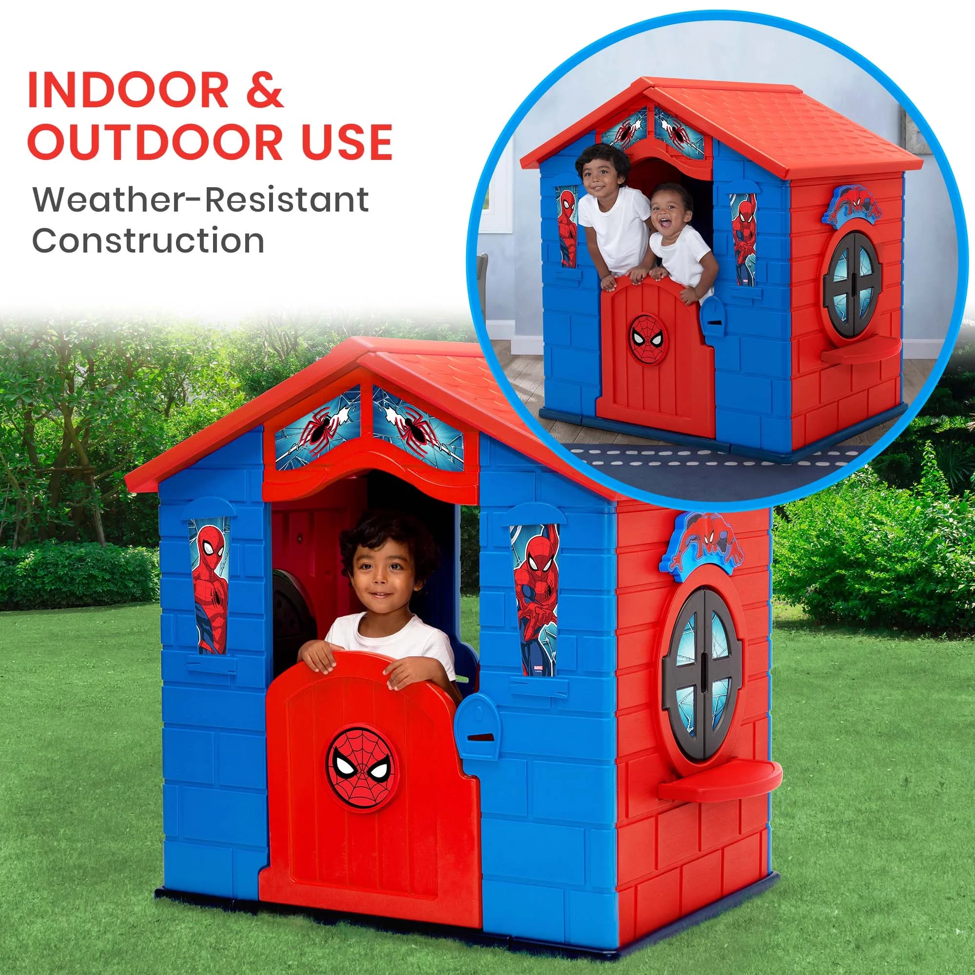 Spider-Man Plastic Indoor/Outdoor Playhouse with Easy Assembly Blue Red a7
