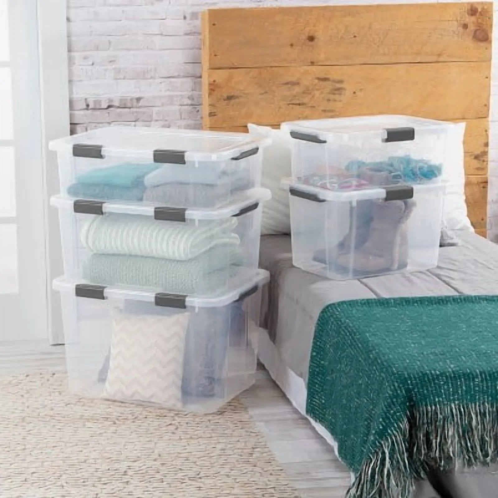 Plastic Storage Tote with Hinged Lid and Handles k7