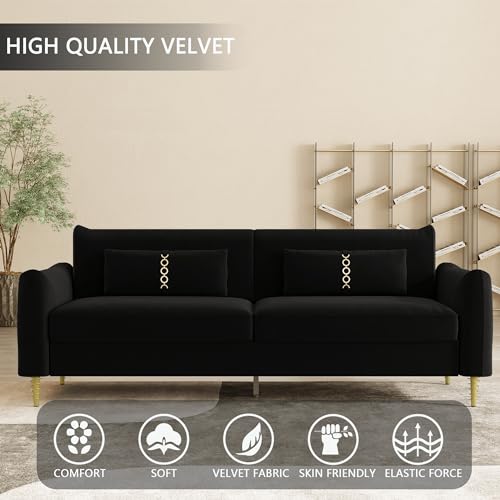 85 in 3-Seat Velvet Couch with Solid Wood Frame and Pillows 7k