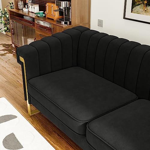 Modern Velvet 3-Seater Tufted Sofa Solid Wood Frame a7