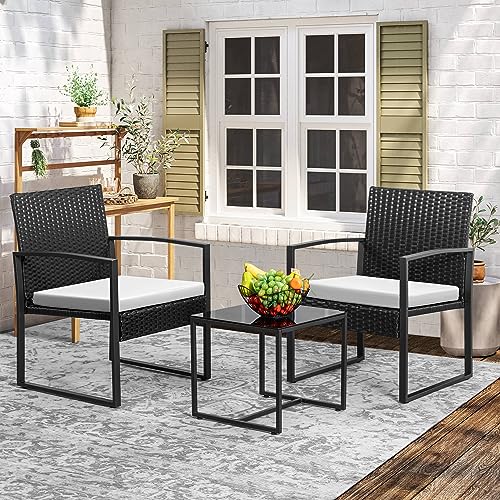 Wicker Patio Conversation Set with Cushion and Coffee Table a7