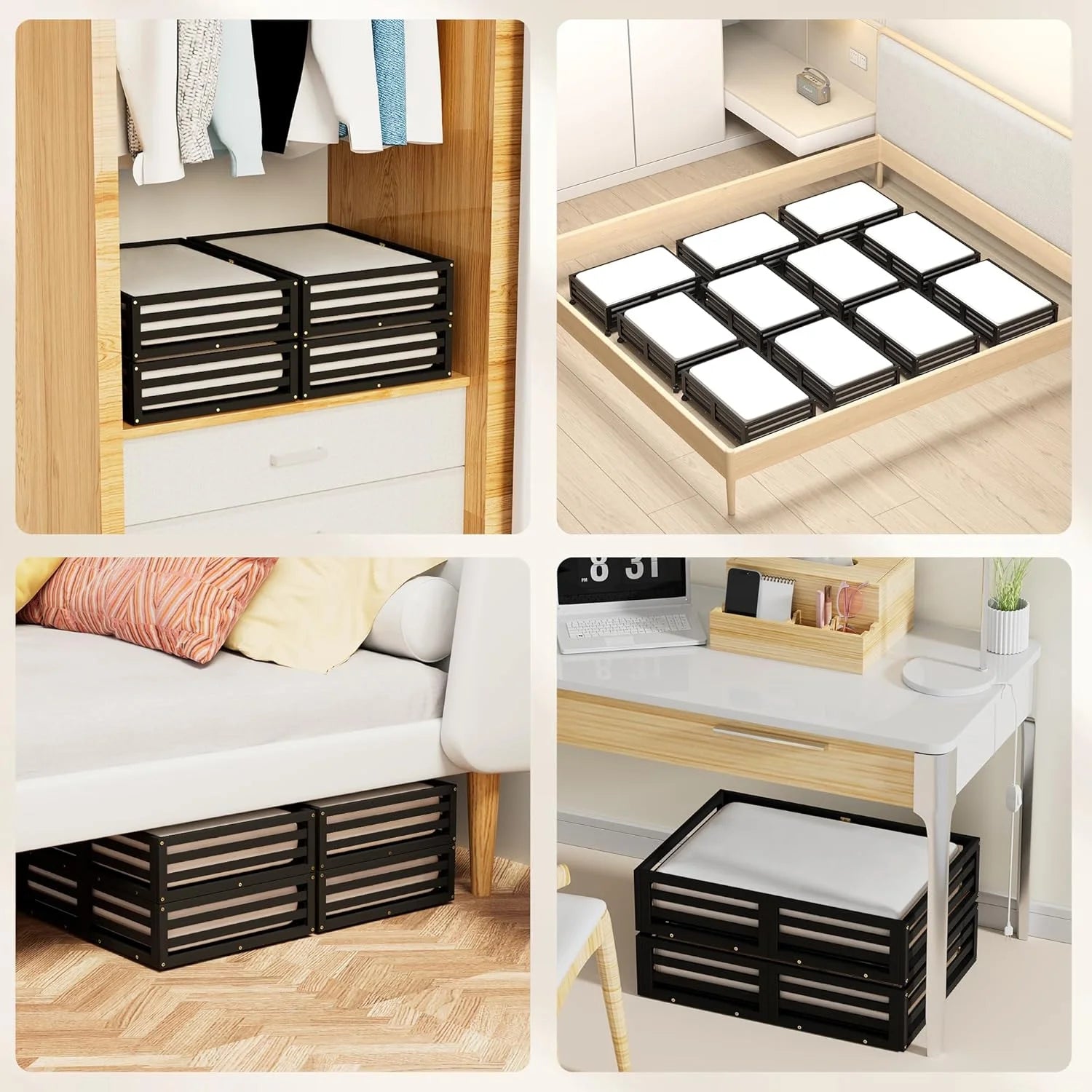 Bamboo Under Bed Storage Containers with Wheels and Dust Bag 2 Pack k7