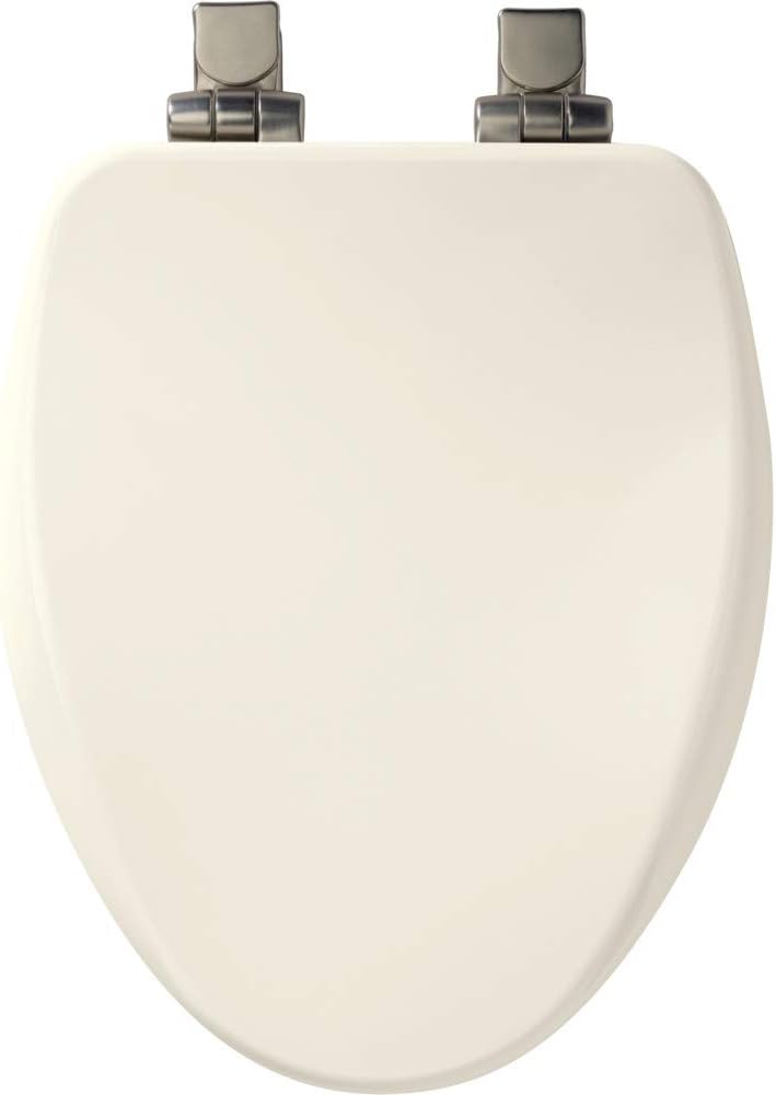 Toilet Seat with Brushed Nickel Hinges Slow Close Elongated Biscuit Linen k7