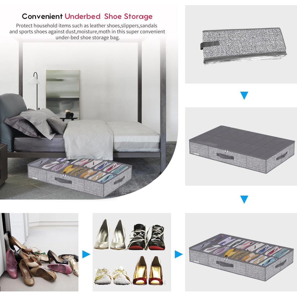 Under Bed Shoe Storage Organizer Set of 2 with Clear Window k7