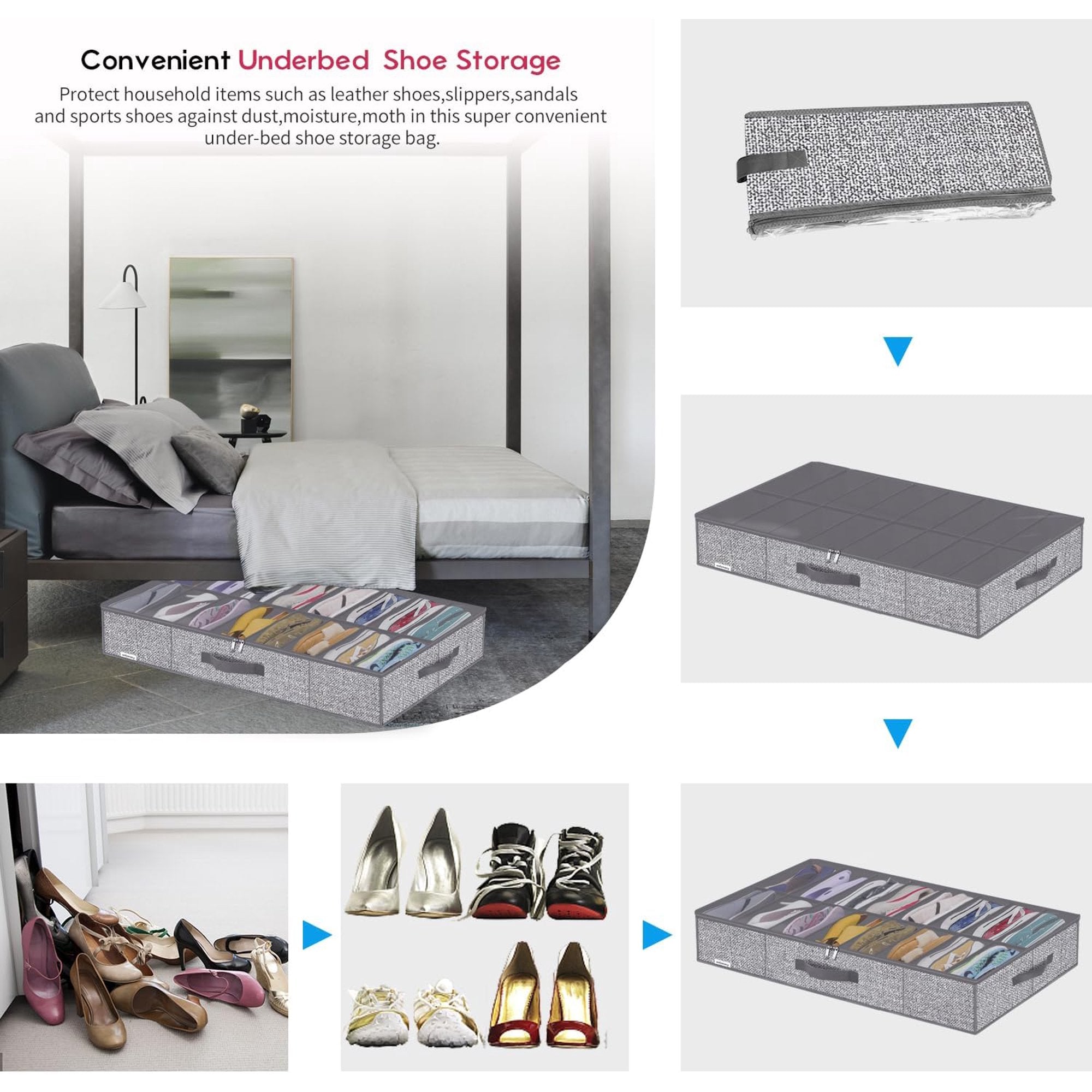 Under Bed Shoe Storage Organizer Set of 2 with Clear Window k7