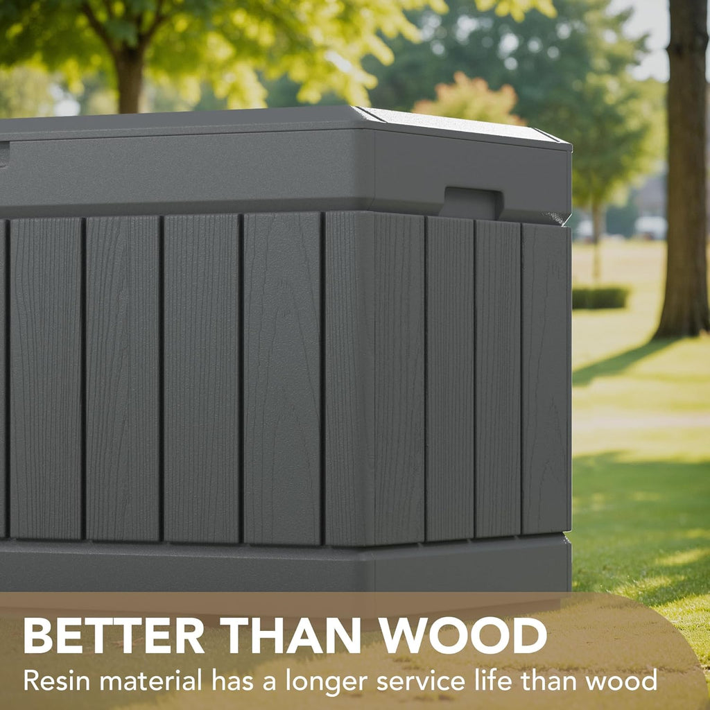 Outdoor Resin Deck Storage Box 85 Gallon Waterproof Grey k7p