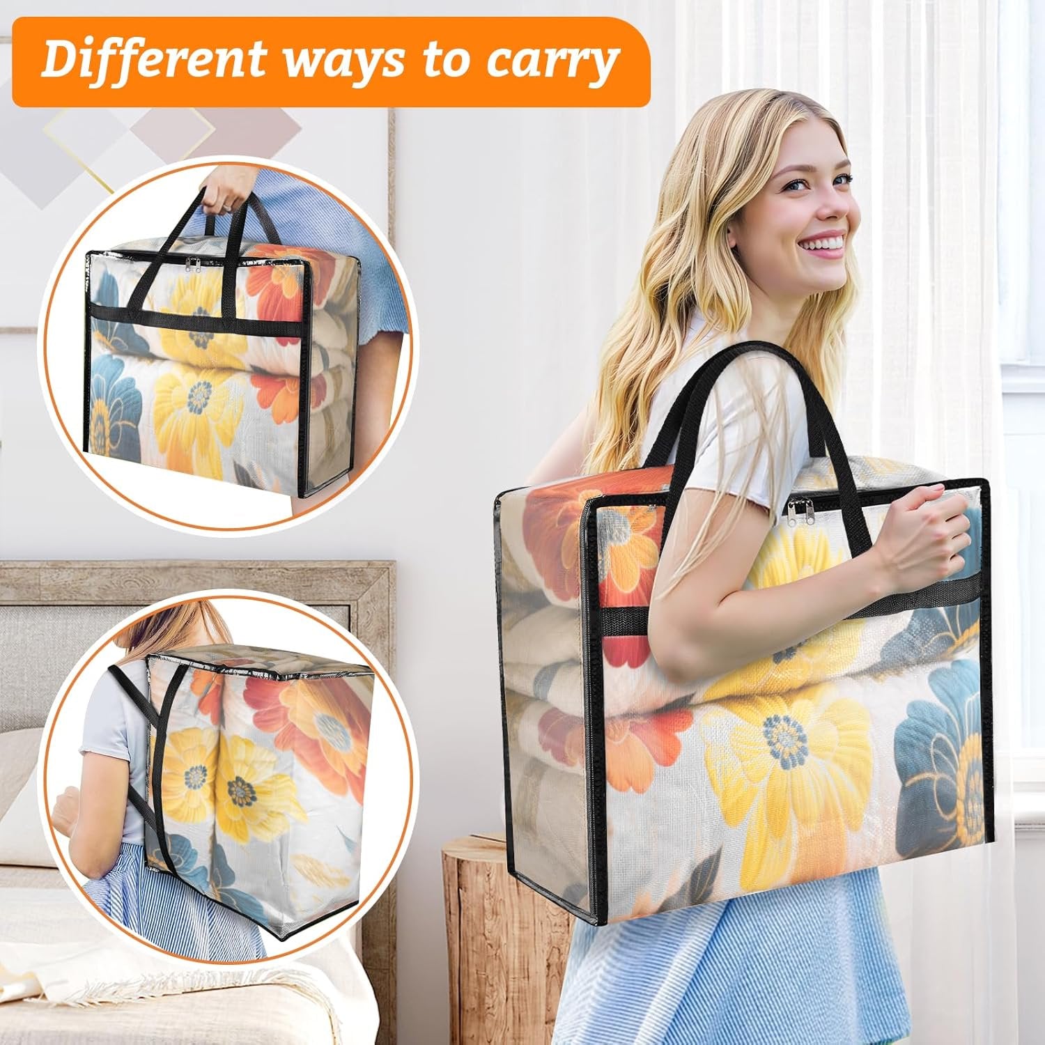 Clear Clothes Storage Bags 90L with Zipper and Handle a7