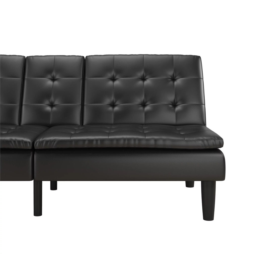Memory Foam Futon with Cupholder and USB Black Faux Leather k7