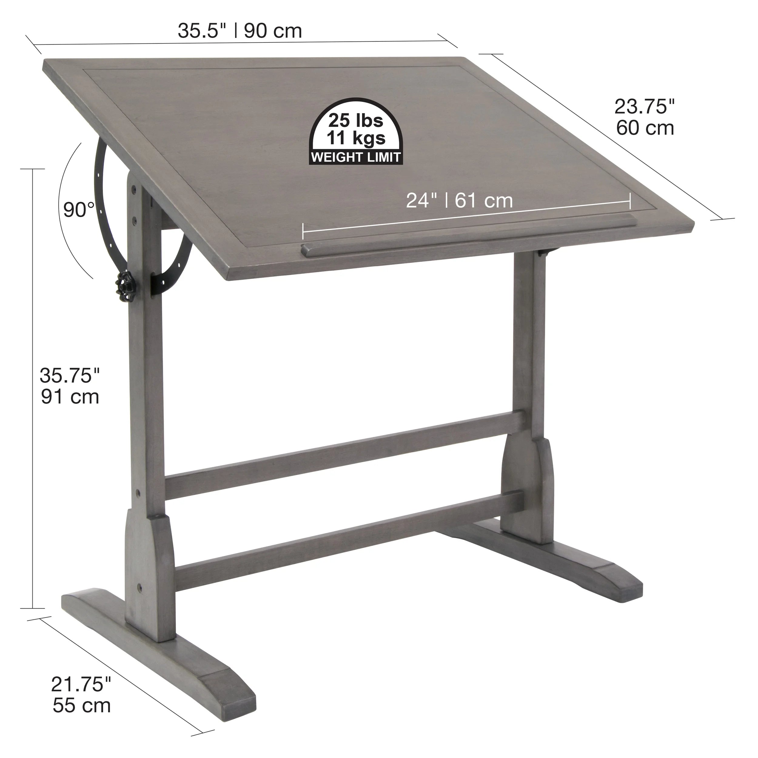 Solid Wood Drawing Table with Adjustable Top k7m