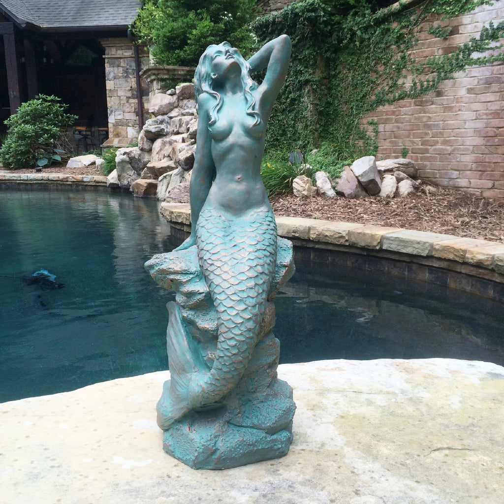 Giant Mermaid Sitting on Coastal Rock Garden Statue a7
