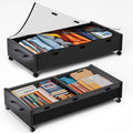 Wooden Under Bed Storage with Wheels, 80L Extra-large Rolling Under the Bed Storage Bins 2 Pack with Removable Lid, Upgrade Metal Under Bed Drawers for Clothes Shoes Blankets in Bedroom