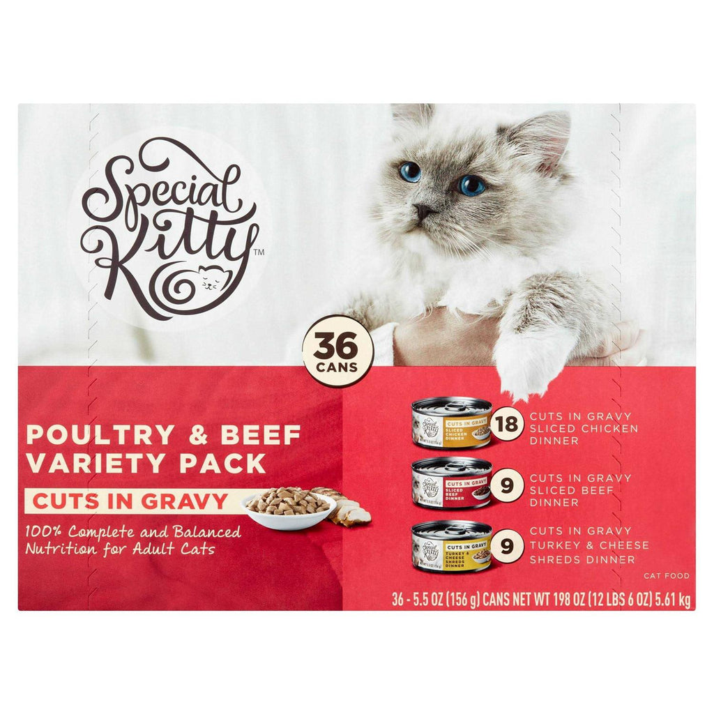 Special Kitty Beef Chicken Turkey &amp; Cheese Flavor Gravy Sliced Wet Cat Food Variety Pack for Adult - Pet Supplies online store