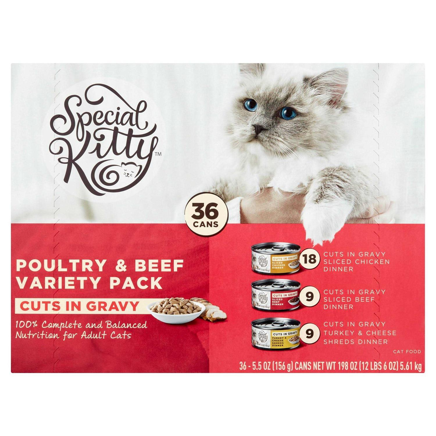 Special Kitty Beef Chicken Turkey &amp; Cheese Flavor Gravy Sliced Wet Cat Food Variety Pack for Adult - Pet Supplies online store