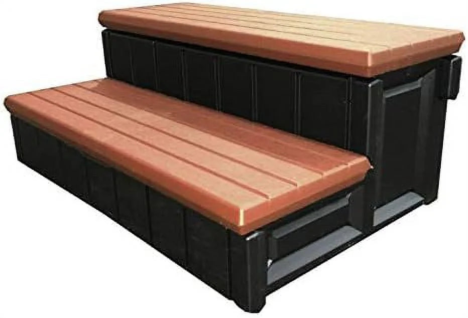 Plastic 2 Step Outdoor Spa Stairs Non Skid Redwood Black a7