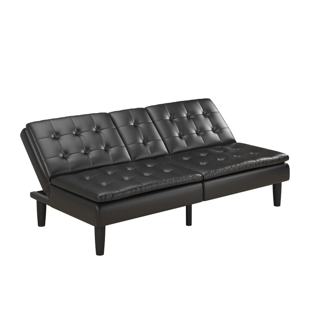 Memory Foam Futon with Cupholder and USB Black Faux Leather k7