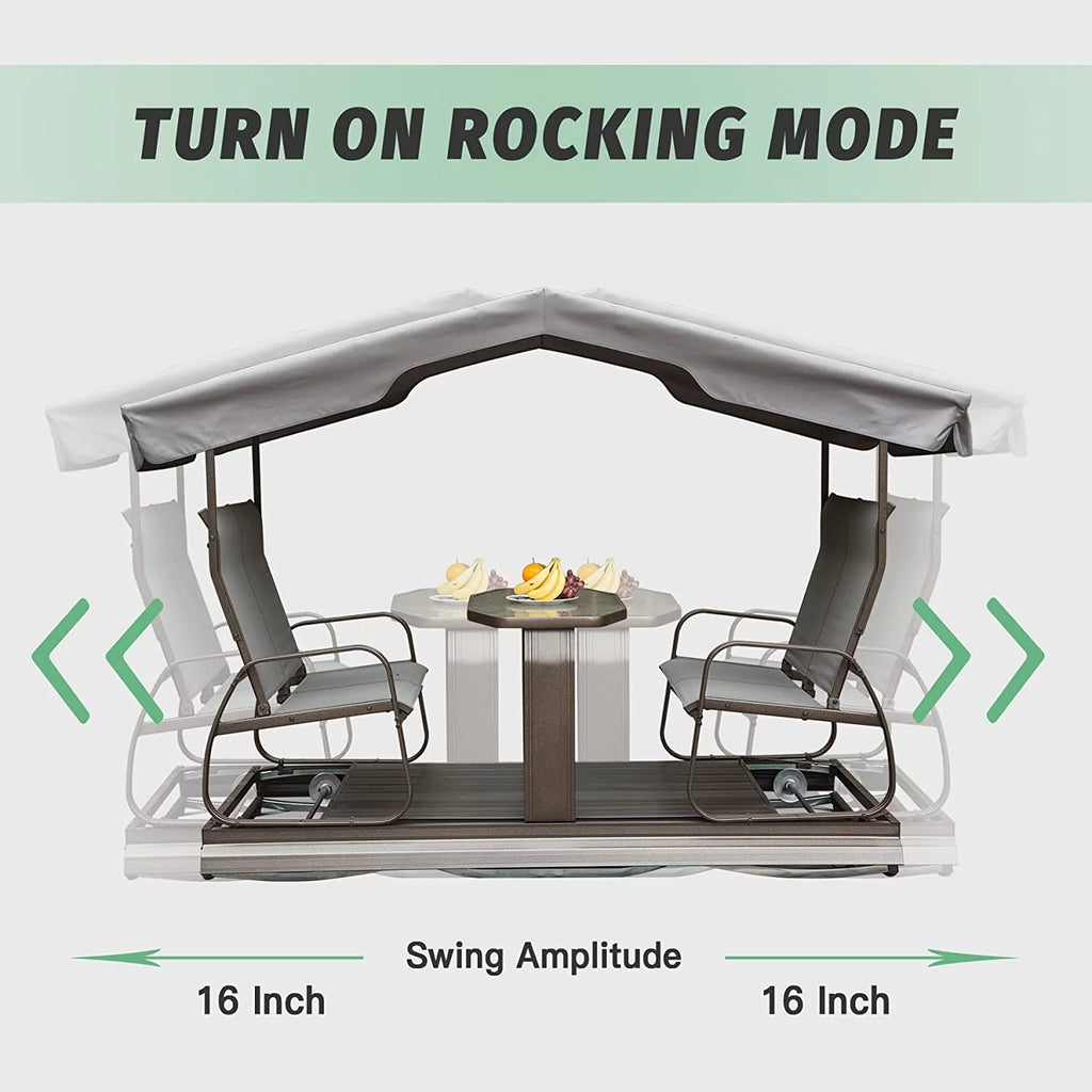 Outdoor Glider Bench with Canopy, Metal Frame, Patio Swing Chair a7k