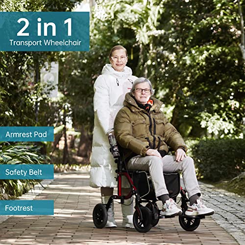 All-Terrain 2 in 1 Rollator Walker & Transport Chair Folding Wheelchair Blue k7