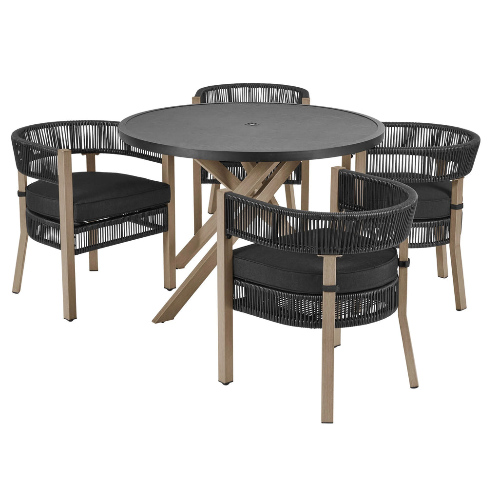 Wicker Outdoor Dining Set 5-Piece Black a7