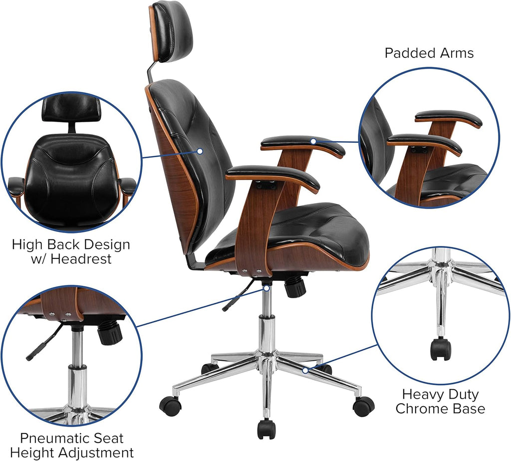 Office Chair Ergonomic Swivel Black LeatherSoft A7k