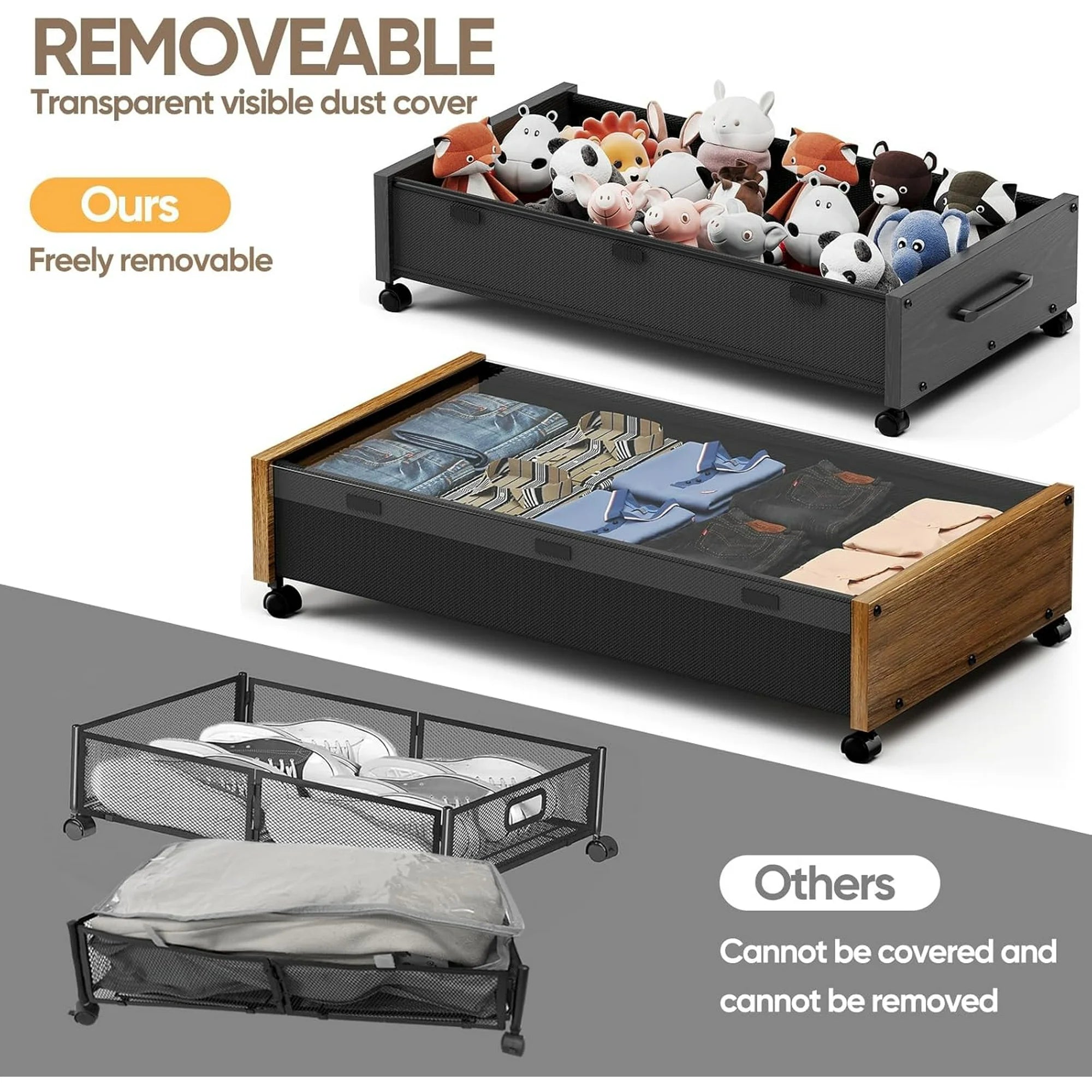 Under Bed Storage with Wheels 2 Pack Rolling Drawer for Clothes a7