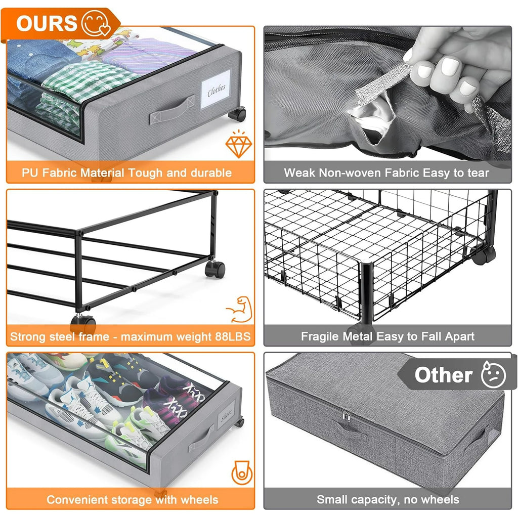 Under Bed Storage Containers with Wheels and Clear Lids, 60L, Gray q7