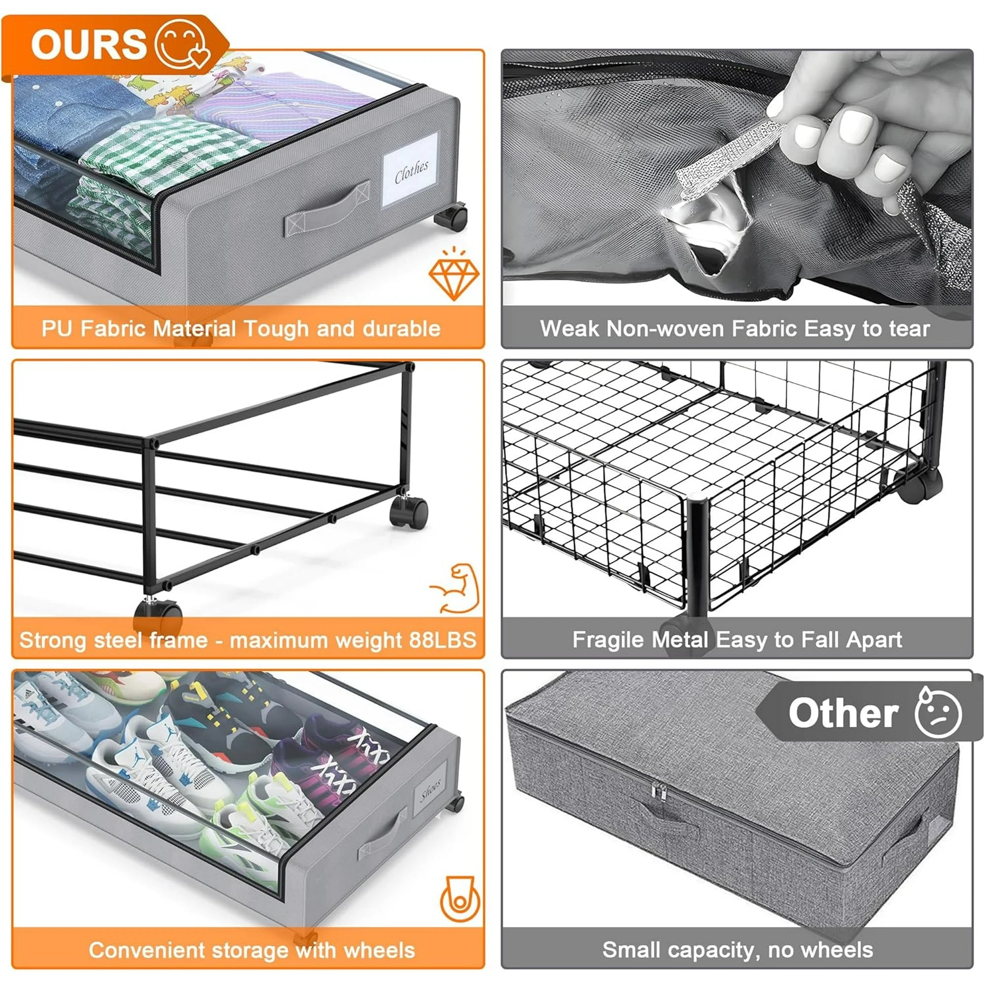 Under Bed Storage Containers with Wheels and Clear Lids, 60L, Gray q7