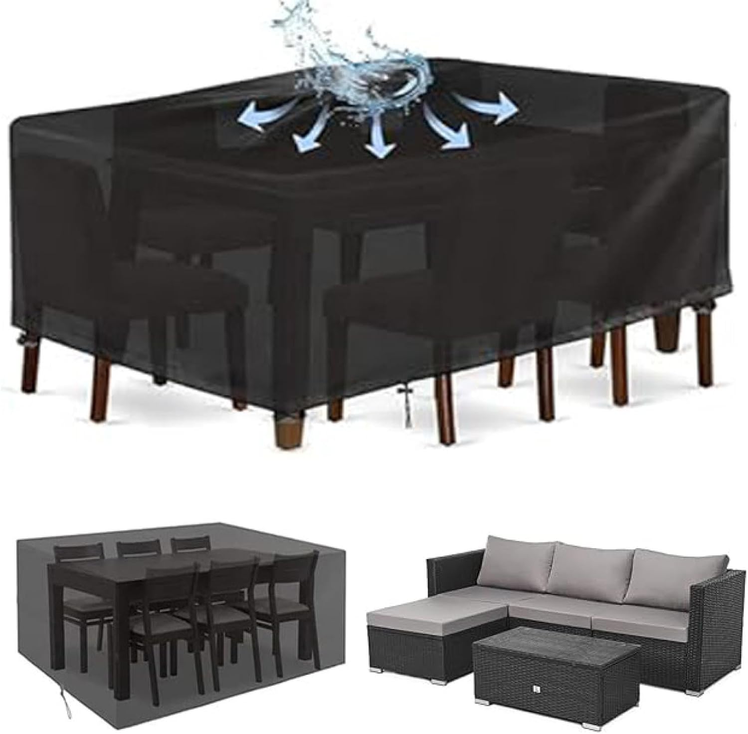 Outdoor Sofa Cover Waterproof,79"x55"x35" Heavy Duty 600D Funiture Covers for Outdoor Sectional Sofa Set Wicker Rattan Table Chair Rectangular-black