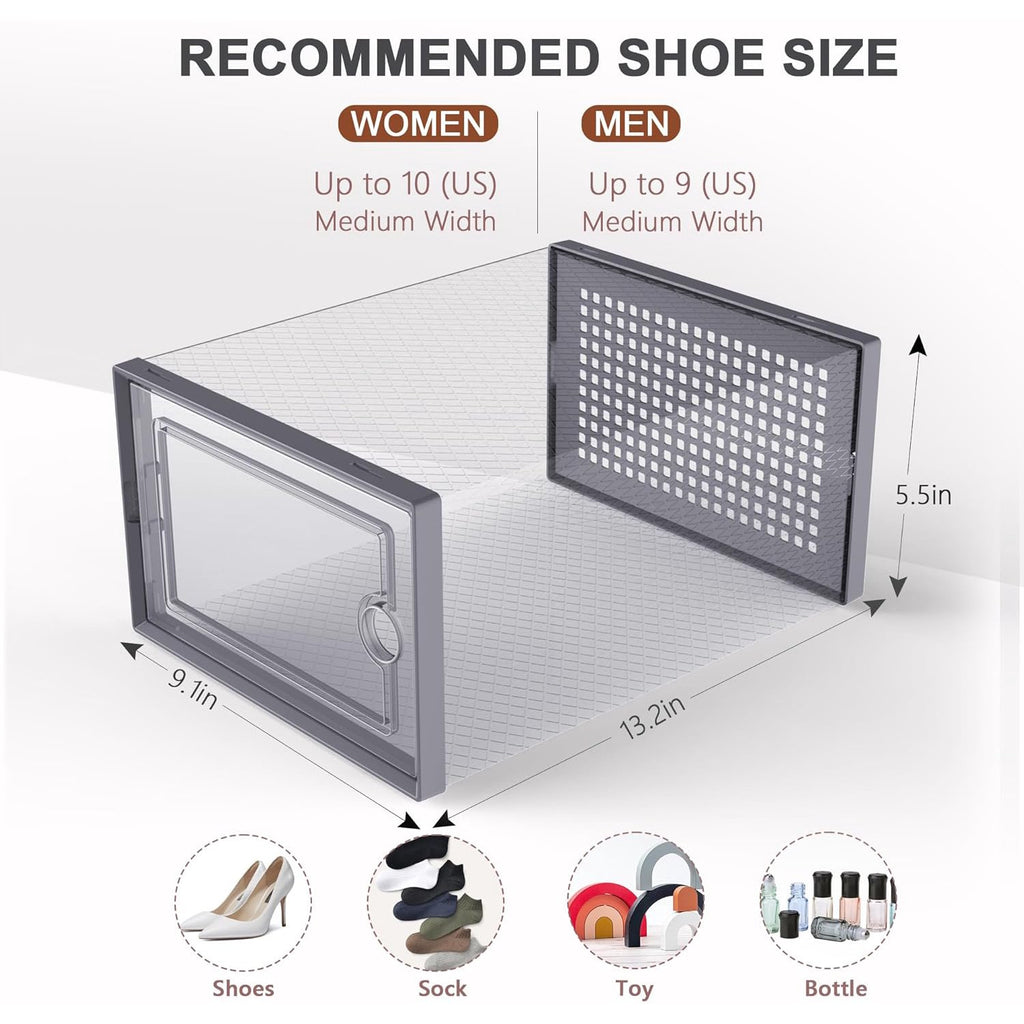 Clear Plastic Stackable Shoe Storage Bins with Lids, 12 Pack, Dark Gray k7