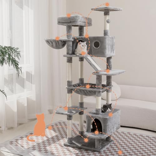 Large Cat Tree for Indoor Cats with Scratching Posts Beige k7
