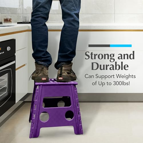 Folding Step Stool for Adults and Kids, Easy Open, Black a7