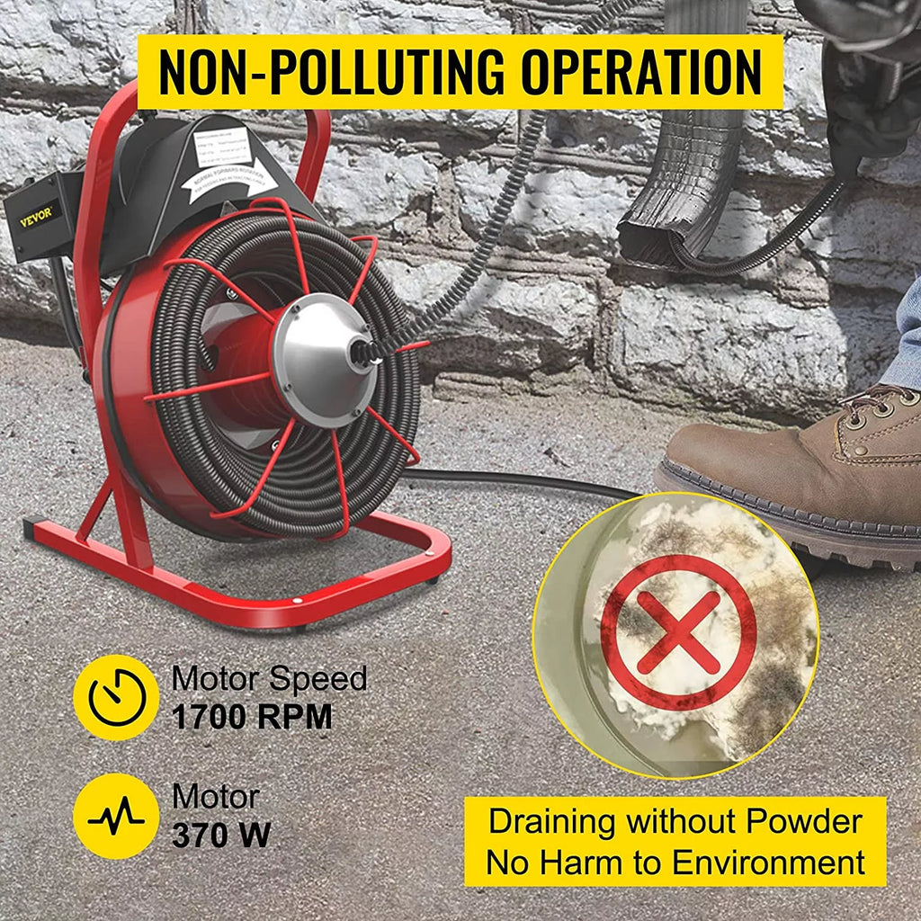 Drain Cleaner Machine 75ft x 1/2 in, 370W Drain Auger for 1" to 4" Pipes a7