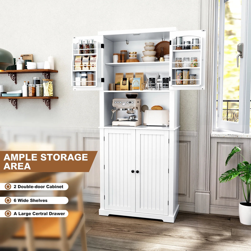 Kitchen Pantry Storage Cabinet with Microwave Stand and Shelves a7