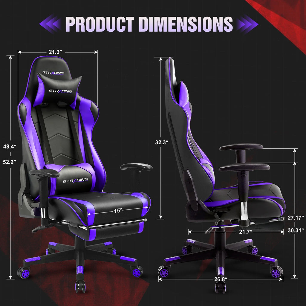 Gaming Chair with Footrest PU Leather Adjustable Headrest Purple k7x