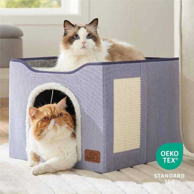 Large Cat Cave Bed with Hanging Ball and Scratch Pad k7m
