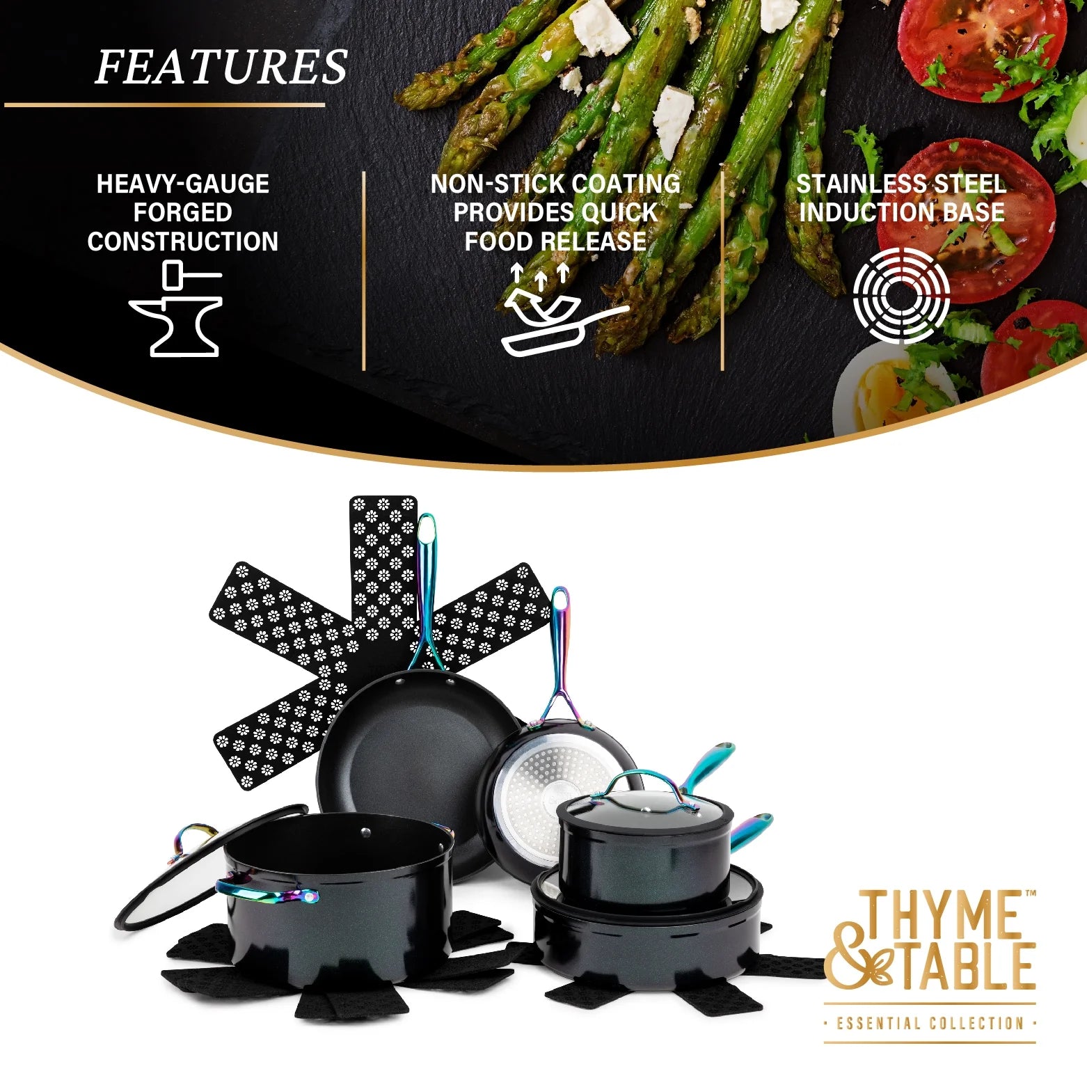 Non-Stick 12-Piece Cookware Set, Black Rainbow k7m
