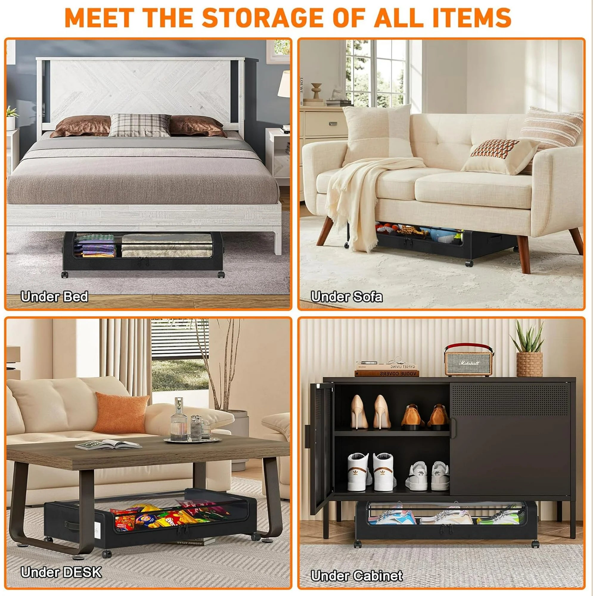 Under Bed Storage Containers with Wheels and Clear Lids, 60L, Gray q7