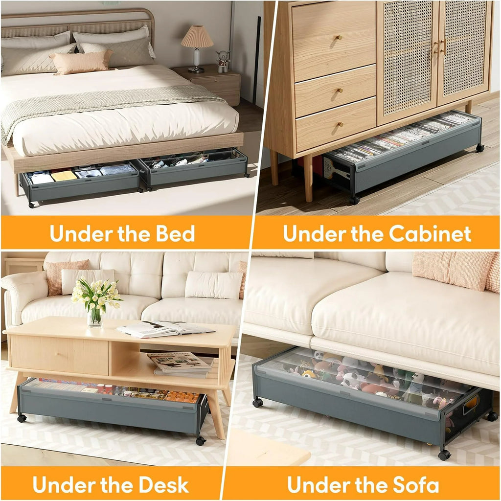 Under Bed Storage Containers with Wheels 2 Pack Cyan-gray a7