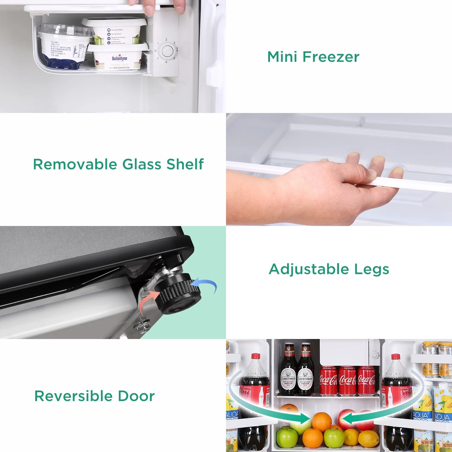 Mini Fridge with Freezer, 1.7 Cu.Ft, Adjustable Thermostat, Reversible Doors, Black a7