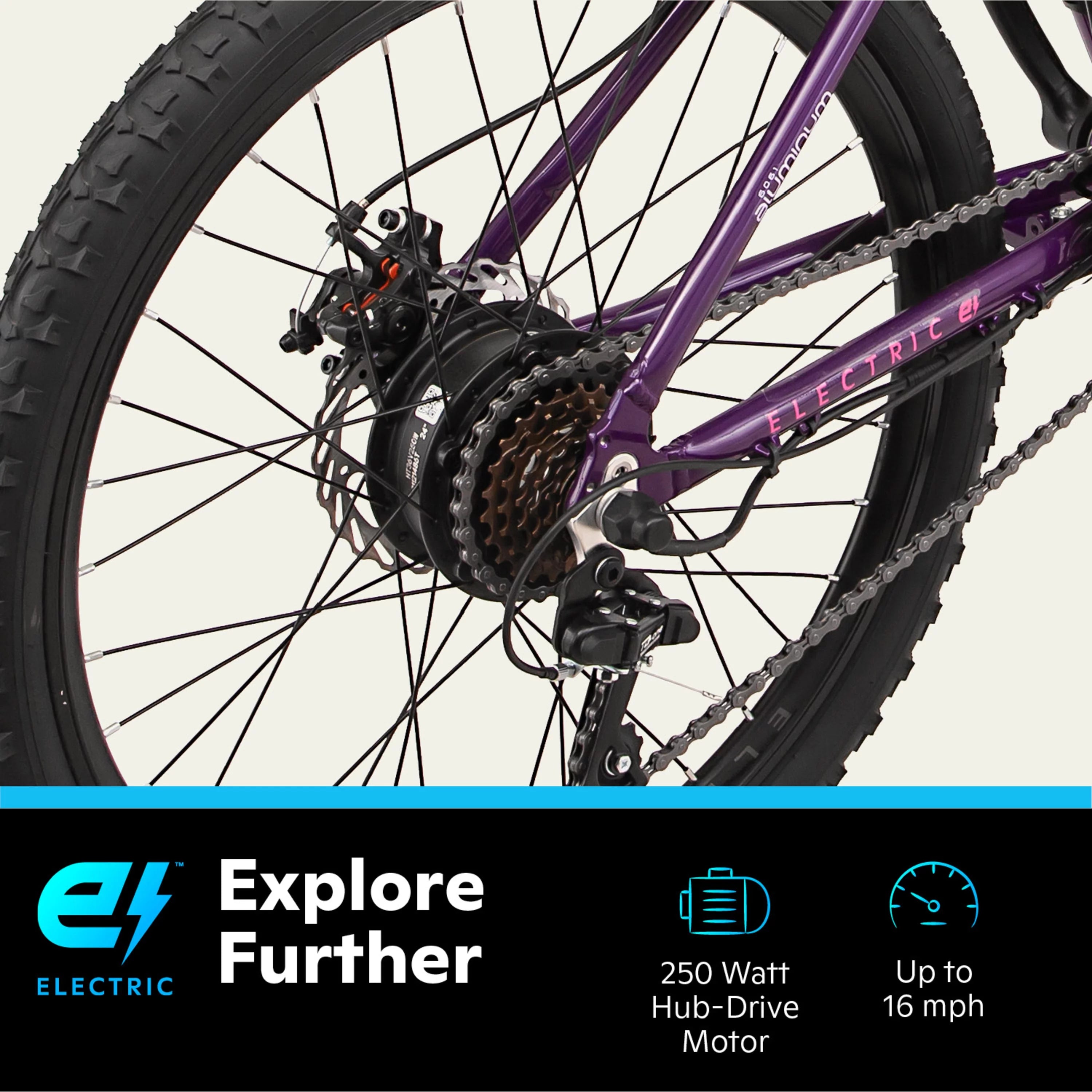 Electric Mountain Bike 24 Inch 7 Speed Purple a7