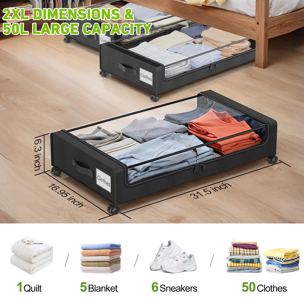 Underbed storage with wheels rolling containers clear lid black a7