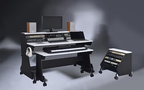 Music Studio Desk Workstation with Rack Cabinet Black k7