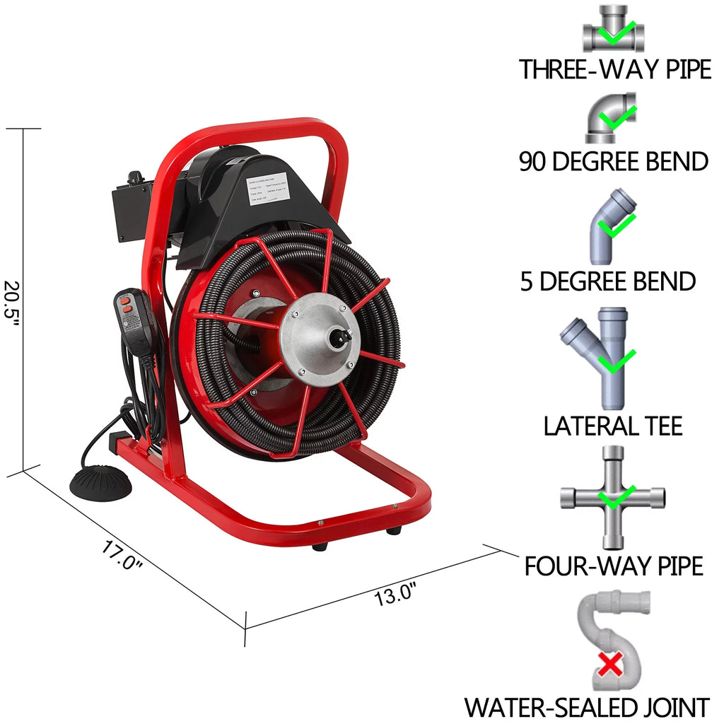 Drain Cleaner Machine 75ft x 1/2 in, 370W Drain Auger for 1" to 4" Pipes a7