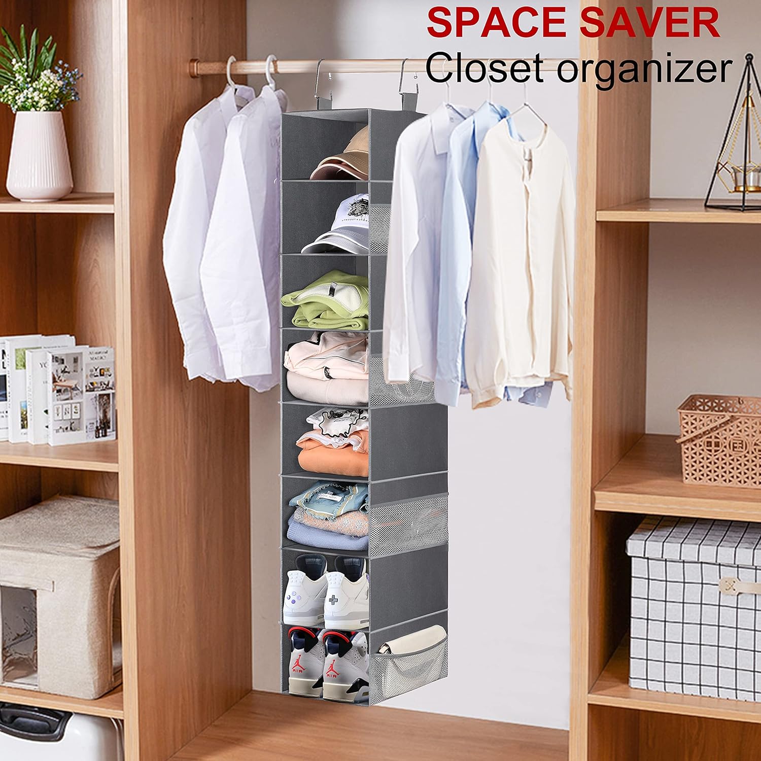 3-Tier Long Shoe Rack with 8-Shelf Hanging Organizer k7