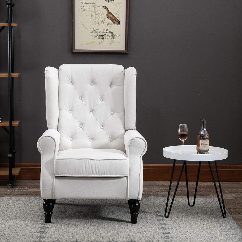 Button-Tufted Accent Chair with High Wingback, Set of 2, Cream White k7
